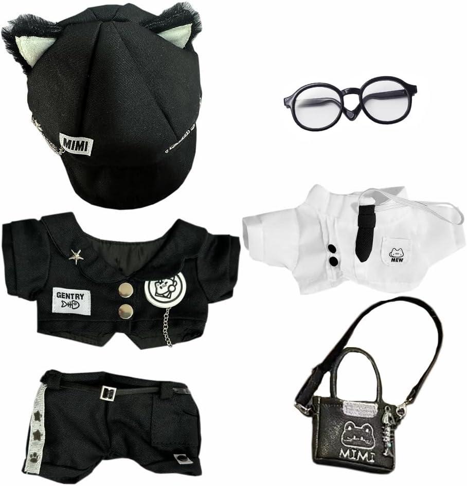 niannyyhouse 20cm Plush Doll Clothes Hat Coat Shirt Pants Backpack Glasses Black Cat Set 8in Doll Accessories Dress Up