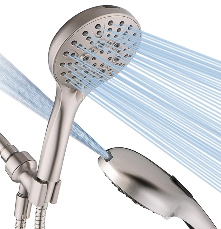 BRIGHT SHOWERS High Pressure Shower Head with Handheld, 9 Spray Settings Showerhead Built in Power Wash to Clean Tub and Pets, Extra Long 69" Hose, Adjustable Bracket, Brushed Nickel