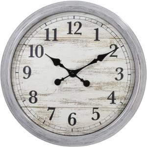 Kiera Grace Wall Clock, 20 Inch, Mallory Distressed Grey Classic Quartz Wall Clocks Battery Operated, Vintage Silent Non Ticking Home Decor for Living Room, Kitchen, Bedroom, Gray