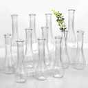 Glass Bud Vases for Centerpiece,12 Pcs Small Clear Ribbed Flower Vases for Weddings, Parties, Home Decor (8.5" Tall, Bulk Set) - Minimalist Table Vase for Roses, Pampas Grass, DIY Arrangements