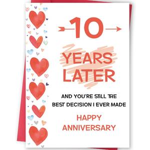 FANCYLUCKY Funny 10 Years Anniversary Card Gifts for Him Her, Romantic 10th Anniversary Card for Husband Wife, Happy Tin Wedding Card for Couples