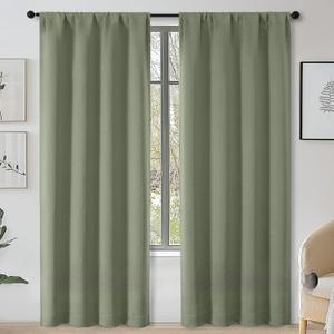 OWENIE Sally Sage Green Blackout Curtains 84 Inches Long 2 Panels Set for Bedroom Living Room, Solid Thermal Insulated Privacy Room Darkening Window Treatment Drapes, 2 Pcs Each W40 x L84 Inch, Sage