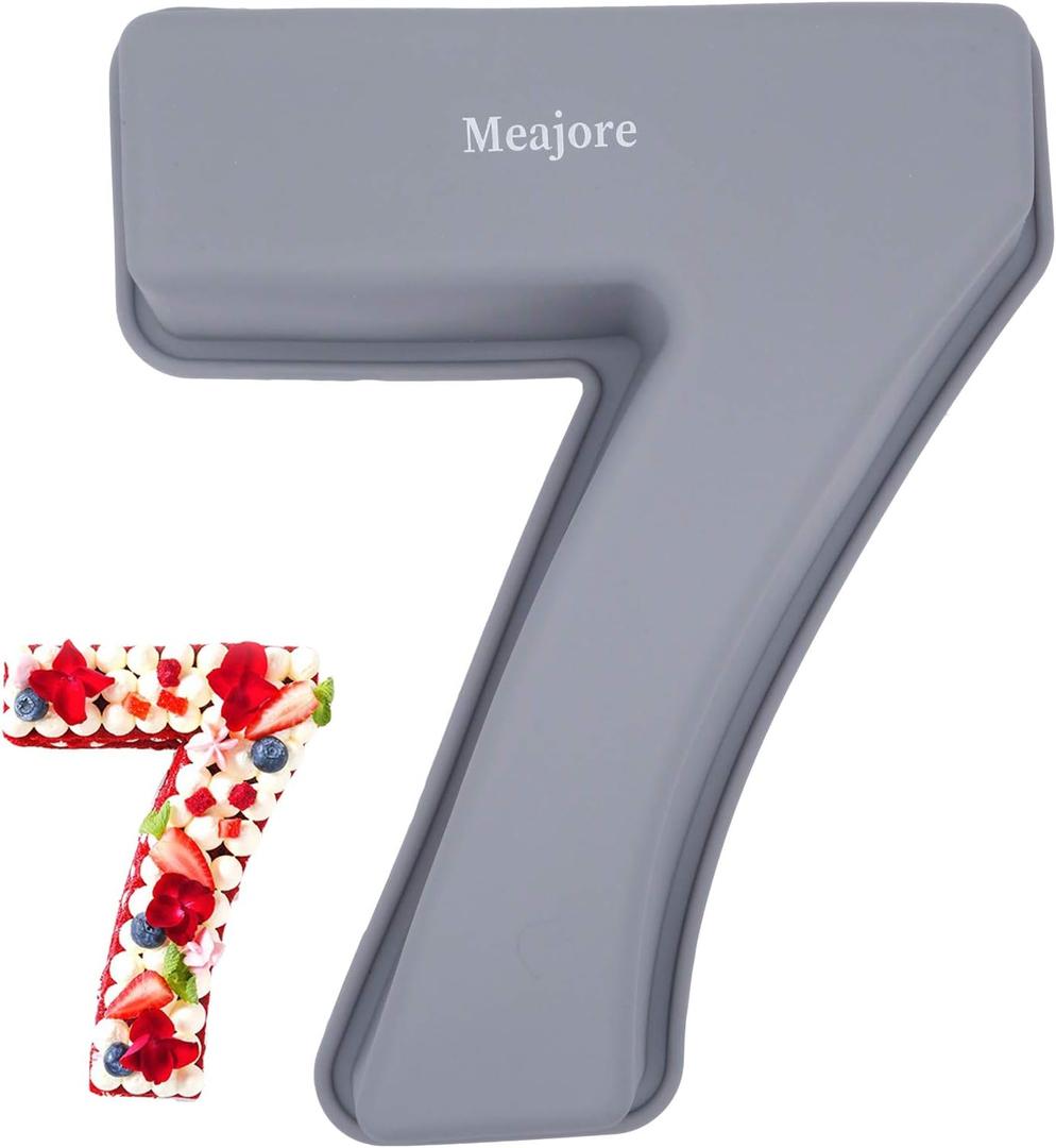 Meajore 3D Large Number Cake Mould,Silicone Baking Letter Ectangle Novel Cake Tins for Birthday Festival and Relationship Marry Anniversary Wedding Party,10 inch Number of 7