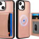 Uppuppy for iPhone 15 Case with Wallet - Fits 4 Card Slots, Compatible with MagSafe for Women Aesthetic Durable PU Leather Credit Card Holder Kickstand Phone Cover for Apple 15, Rose Gold