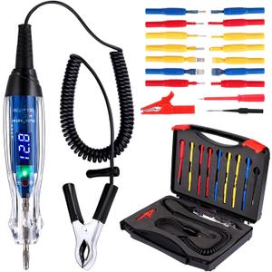Test Light Probe Kit, 3-72V DC LED Digital Automotive Circuit Tester with Voltmeter, 18 Pieces Multi Function Auto Fuse Voltage Tester Electric Probe Test Kit with Black Carrying Case