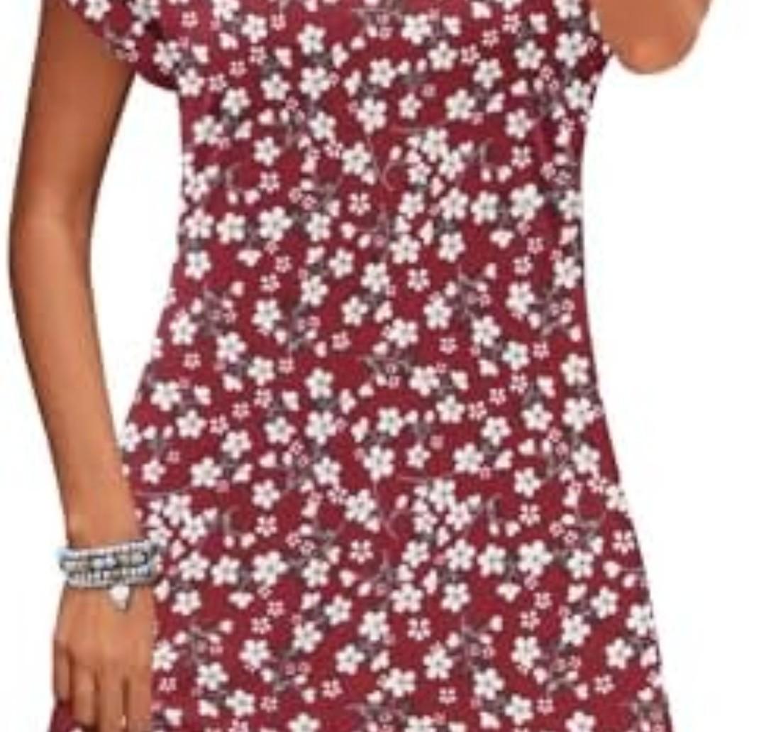 PLOKNRD Women's Casual Dress Summer Short Sleeve T-Shirt Dress Crew Neck Basic Dresses 2025 (Red White Flower)