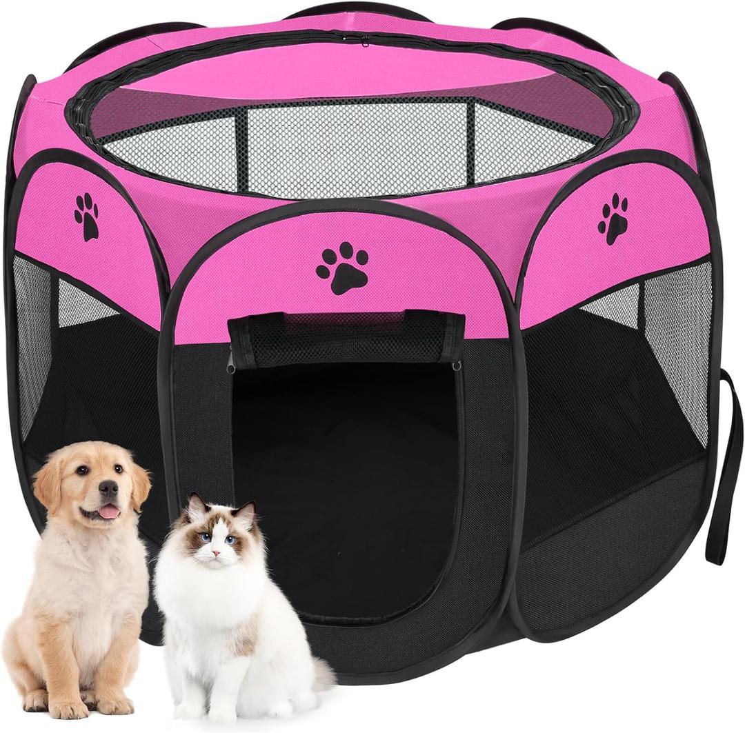 Woucnd Pet Cat Playpen for Indoor Cats Enclosed, Portable Foldable Dog Playpen Outdoor with Zipper Top Cover Door for Dogs, Cats, Small Animals