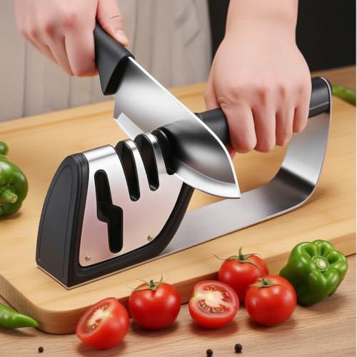 4-in-1 Knife Sharpener – Professional Kitchen Knife & Scissor Sharpener with 3-Stage Sharpening System, Non-Slip Base, Ergonomic Handle, and Stainless-Steel Design