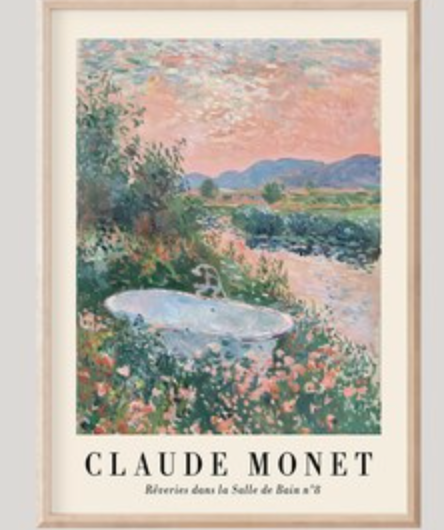 2 Pcs Monet Bathroom Print, Floral Countryside Landscape Bathroom Wall Art, Whimsical Pastel Bathroom Painting, Dreamy Bathroom Decor, Monet Print 