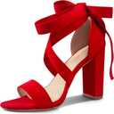 Strappy Heels for Women Chunky Heels High Heeled Sandals with Lace Up Fahsion Casual Nude Block Heel Sandals (Red) 9