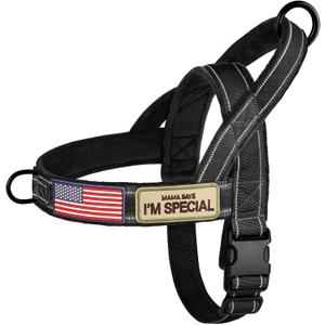 Forestpaw No Pull Dog Harness with Large Handle,Slip on Reflective Vest with Quick Release Buckle,Comfortable Flannel Lining for Medium Large Dogs Walking Training (Includes 3 Patches), Black, L