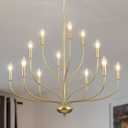 Modern Gold Chandelier for Dining Room,12-Light Gold Chandeliers,34 Inch Large Industrial Hanging Light Fixture for High Ceilings for Living Room, Kitchen, Entryway,Foyer
