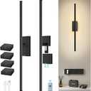Wall Sconces Set of Two with 4 Batteries, Magnetic Detachable Battery Rechargeable Lights with Remote Control, No Wiring Needed, Black Aircraft Aluminum for Bedroom, Living Room and Apartment (28''+Battery 2 Pack)