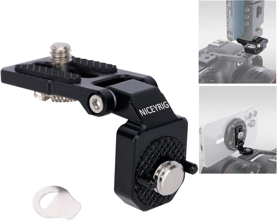 NICEYRIG Right-Angle Bracket Mini L-Shape Mounting Plate for ARRI Thread, 180 Degree Adjustment Video Accessory Expansion Mount for Camera Cheese Plate, T5 T7 SSD Holder, Field Monitor - 603