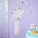 Sparkle and Bash Star Pinata with Pull Strings - Silver, 13 x 13 x 3 in - Space Theme Birthday Decoration & Baby Shower Supply - Pinatas with Pull Strings for Kids & Adults