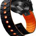 Bandletic Compatible with Garmin Fenix 8 51mm 7X 6X 5X Watch Band - 26mm Quick Fit Magnetic Silicone Strap for Fenix 7X 6X Pro/5X Plus/3/3 HR/Instinct 2X Solar 3 50mm /Enduro/Quatix/Tactix/Epix Pro 2 (Black/Orange)