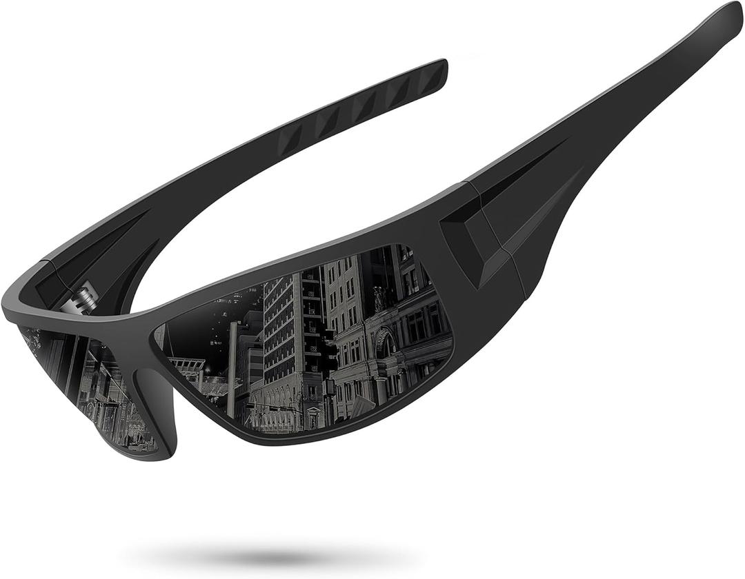 Polarized Sports Sunglasses for Men Women Unbreakable Frame Cycling Fishing Wrap Around Sunglasses UV400 Protection (1-black Frame/Gray Lens)