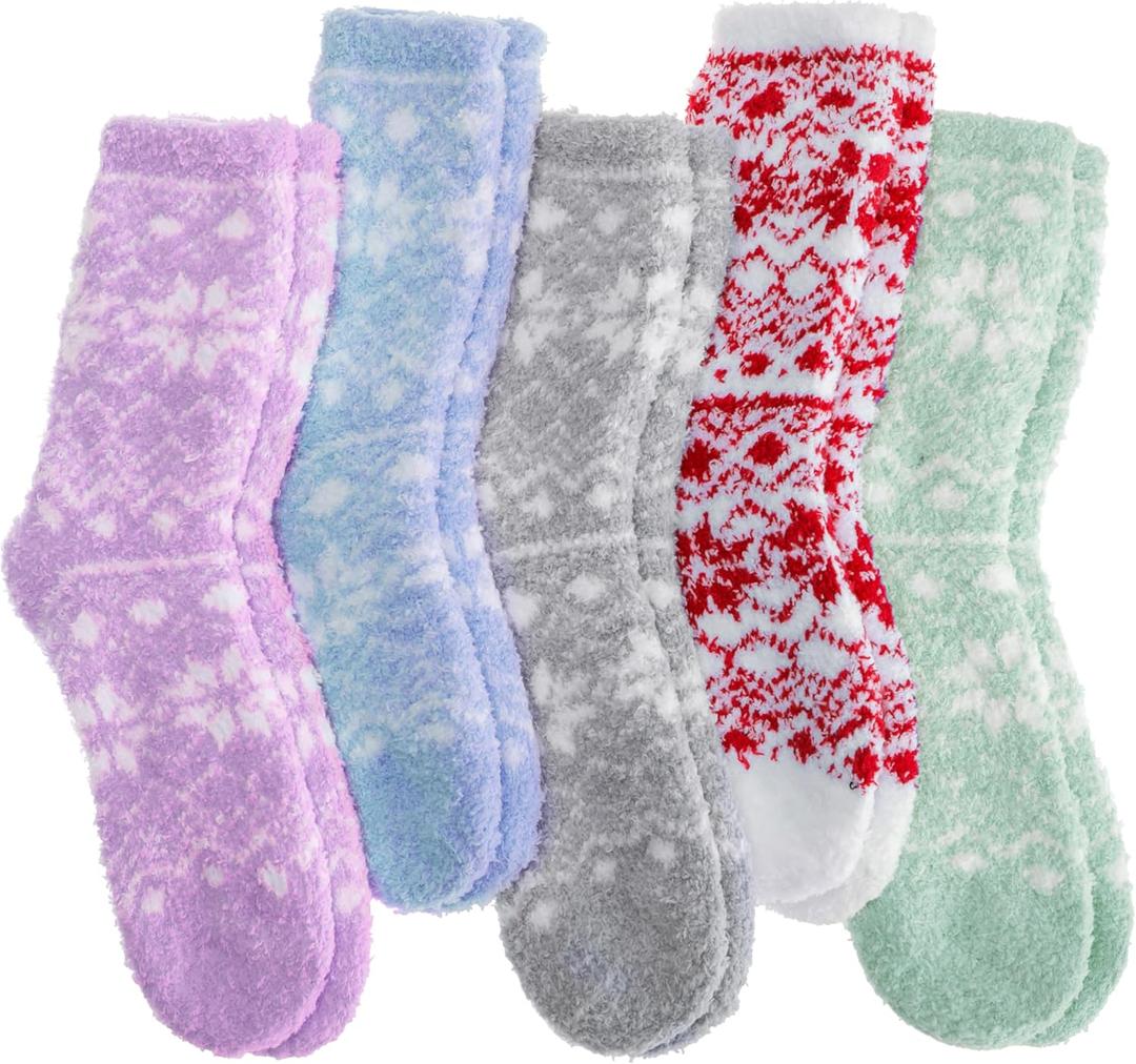 Fuzzy Slipper Socks Thick Fluffy Warm Winter Cozy Plush Soft Sleep Home Socks for Women Men (Medium, Snowflake)