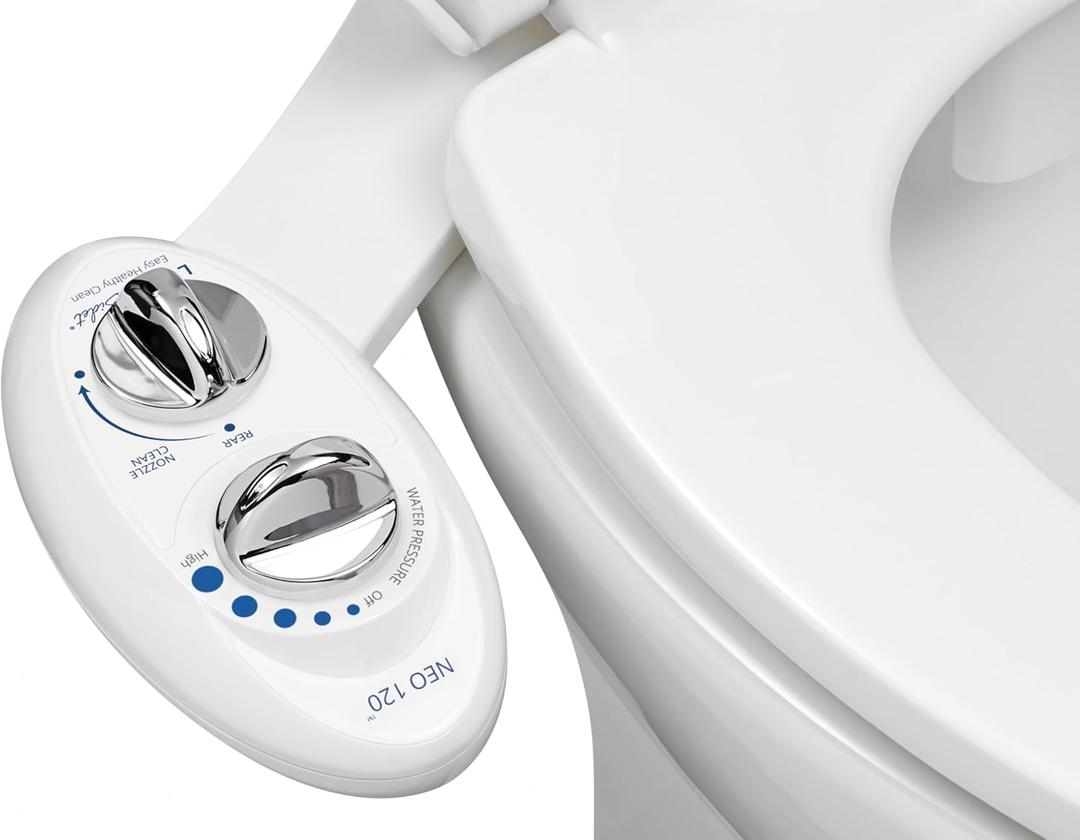 LUXE Bidet NEO 120  Single Nozzle, SelfCleaning, NonElectric Bidet Attachment for Toilet Seat, Adjustable Water Pressure, Rear Wash (White)
