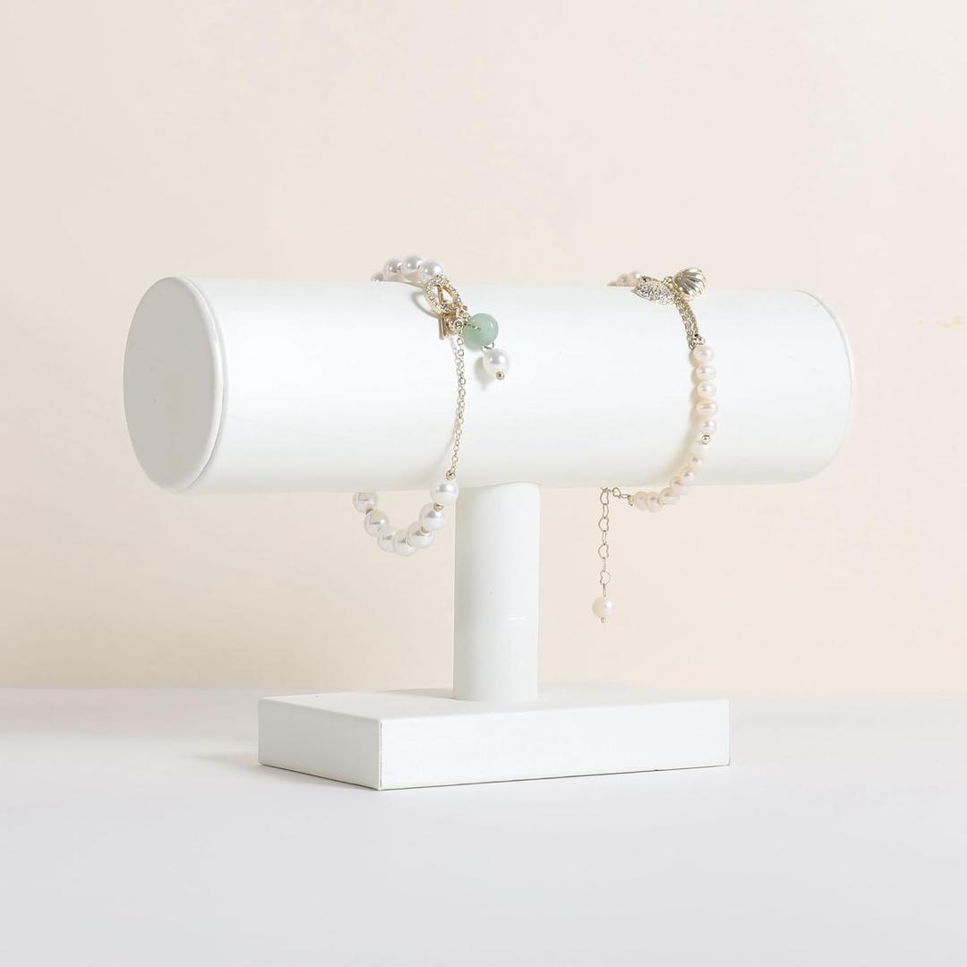 GemeShou White Jewelry bracelet displays for selling, bangle organizer and storage for show, PU leather watch jewelry holder for womanWhite Bracelet T holder