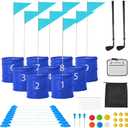 Bucket Yard Golf Game with Clubs 9 Hole Set Portable Low Tide Golf Game for Beach Backyard Lawn with 2 Golf Outdoor Indoor Golf Chipping Games for Adults Family Club Party (Blue, 9 Bucket)