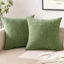 EMEMA 20"x20" Inch Pillow Covers Set of 2 Soft Chenille Throw Pillow Covers Decorative Couch Square Pillow Covers Modern Solid Dyed Pillowcases for Sofa Bed Green 50x50cm(Only Covers)