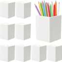 Jutom 8 Pcs White Acrylic Pen Holder for Desk, Pencil Cup Bulk Makeup Brush Storage Organizer, Desktop Pencil Cup Stationery Desktop Stationery Organizer for Office School Home Supplies