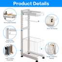 Toilet Paper Holder Stand with Storage Shelf - Multi Tier Metal Toilet Paper Stand with Large Basket for Tissue Rolls, Wipes (White)