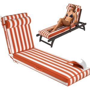 Chaise Lounge Cushions Outdoor 72x21x4 Inch, Patio Lounge Chair Cushions w/High Density Foam, 4 Inch Pool Lounger Cushion w/Removable Cover Handles, Fits Poolside Patio Outdoor Furniture, Yellowstripe