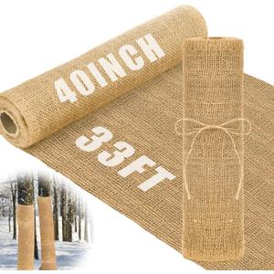 Buryeah 40 Inch x 33 ft Burlap Fabrics Roll Natural Burlap Tree Wrap Winter Garden Frost Plant Protection Blankets Cloth Weed Barrier Fabric Jute for Outdoor Home Trees Shrubs Craft Party Decor
