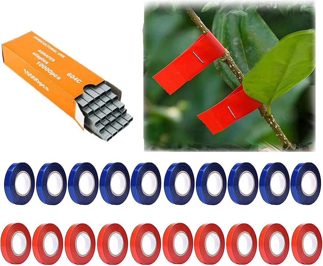 20 Pcs Plant Tying Machine Tape, 100 Feet Long x 1/2 Inch Wide, with One Box Staples, for Vegetables Tying Tool,Garden Tape for Plants (Accessories)