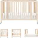 Babyletto Rolli Convertible All-Stages Bassinet and Full-Size Crib in Washed Natural, Greenguard Gold Certified, Portable & Adjustable with Conversion Kits and Pads Included