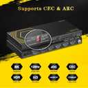 8K@60Hz 4K@120Hz HDMI2.1 Switch 4 in 1 Out with eARC,ARC Audio Extractor,7.1Ch,SPDIF 5.1Ch,48Gbps,HDCP2.3 Bypass,VRR,IR,3D,HDR 10,Dolby Atmos,Compatible with QLED TV,PS5,Xbox,Sonos Soundbar,Apple TV