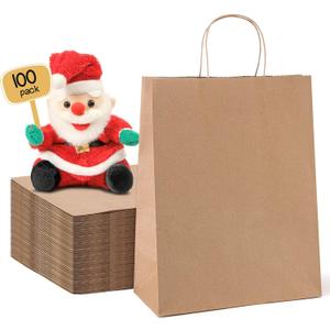 METRONIC Paper Gift Bags 10x5x13'' 100Pcs Brown Paper Bags with Handles Bulk, Kraft Paper Bags for Birthday, Shopping, Retail Small Business