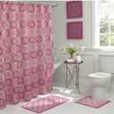 Creative Home Ideas 15-Piece Bathroom Shower Curtain Set  Set of 1 Shower Curtain & 12 Metal Hooks & 1 Bath Mat & 1 Contour Mat, Modern Bathroom Dcor, Machine Washable, Terrell Dusty Rose (72"x72")