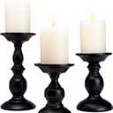 Black Pillar Candle Holders Set of 3, Vintage Candle Holder for Table Centerpiece & Fireplace Decor, Decorative Antique Candle Stand for Dining & Living Room Decoration