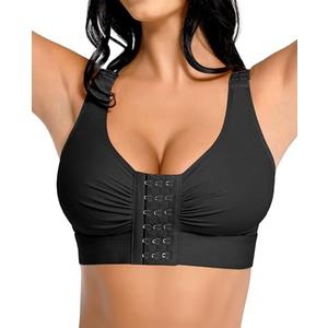 FeelinGirl Post Surgery Compression Bra Soft Support for Mastectomy Breast Augmentation Breast Lift Bra Black, M