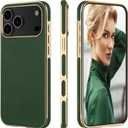 LOHASIC for iPhone 17 Pro Case Leather, Slim Luxury iPhone 17 Pro Vegan Leather Case, Soft Thin Designer Aesthetic Business Cover for Women Grils, Green