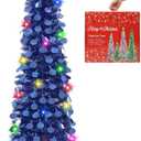 MACTING Christmas Pop up Tree with 50 LED Lights Timer 5FT Collapsible Tinsel Pencil Tree Easy-Assembly Coastal Glitter Artificial Tree for Porch Apartment Corner Home Halloween Xmas Decor,Laser Blue