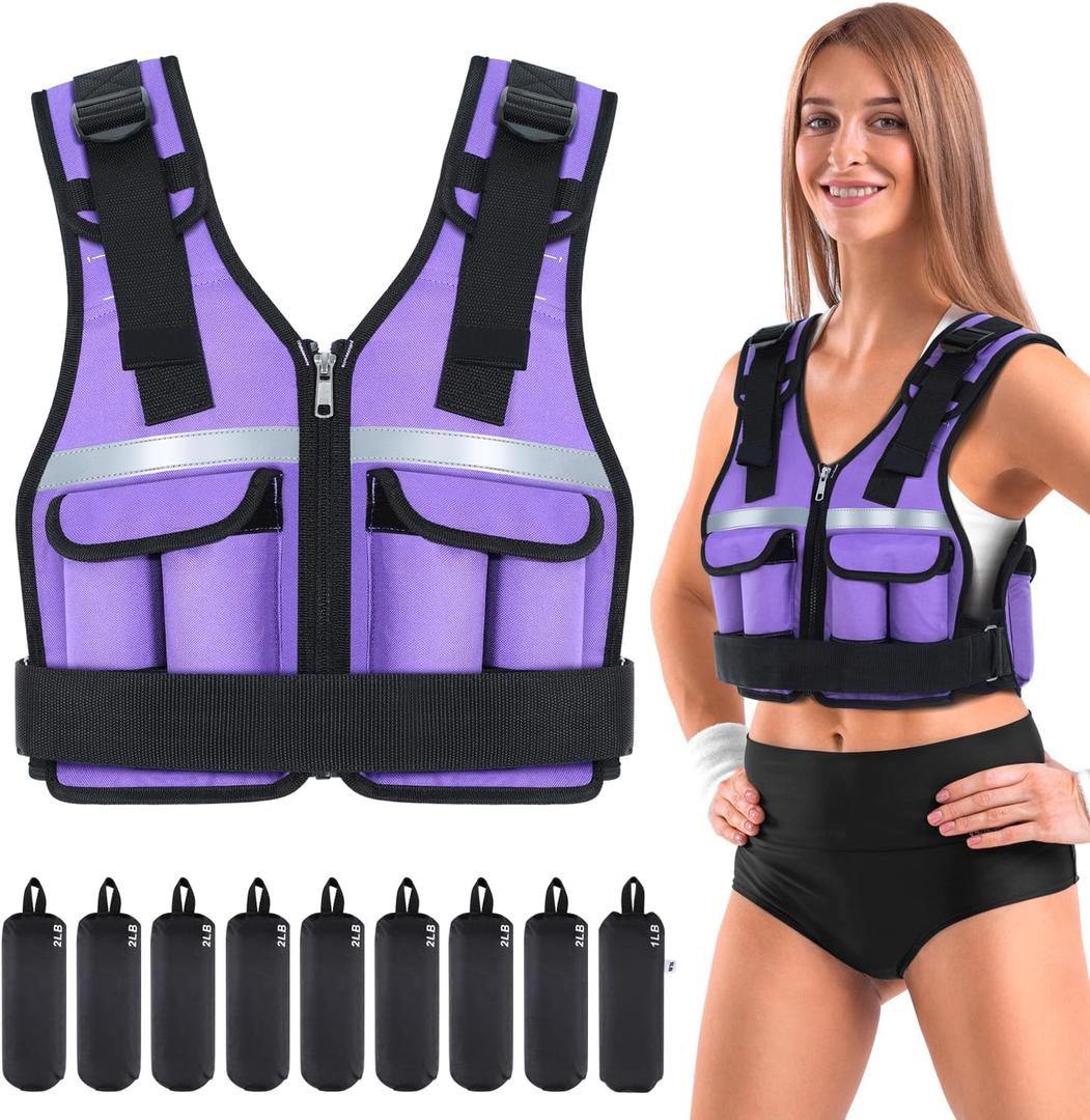Adjustable Weighted Vest Weights Set:Body Weight Vests 9 In 1 Fast Adjust Running Vest for Men Women Gym Home Workout Fitness Exercise Strength Training 2-18 Lbs, Purple