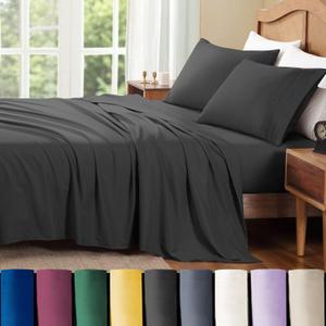ClevaHome Queen Sheet Set, 4-Piece Bed Sheets for Queen Size Bed, Lightweight & Super Soft Easy Care Microfiber– Shrinkage & Fade Resistant Bedding Set with 14'' Deep Pockets (Black