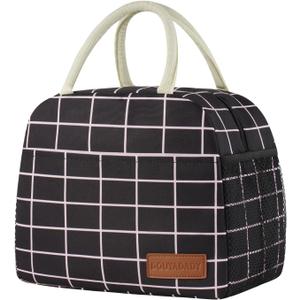 Lunch Bag Women/Men Lunch Box Women/Men (Black+Pink Blocks)
