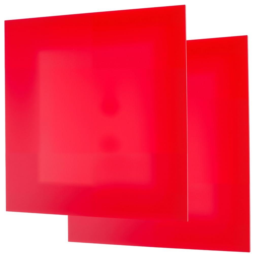 CRASPIRE 2Pcs Red Acrylic Sheets 20 x 20cm Opaque Glossy Plexiglass Plastic Sheet 0.1 Inch Thickness Square Laser Cutting Panel for DIY Projects Crafts Art Display Name Cards