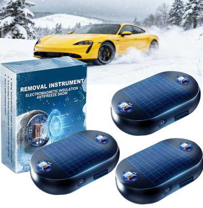 3pcs AntiFreeze Electromagnetic Car Snow Removal Device, 2026 New Portable Solar Electromagnetic Molecular Interference Freeze and Snow Remover Instrument for Ice and Snow Scraping