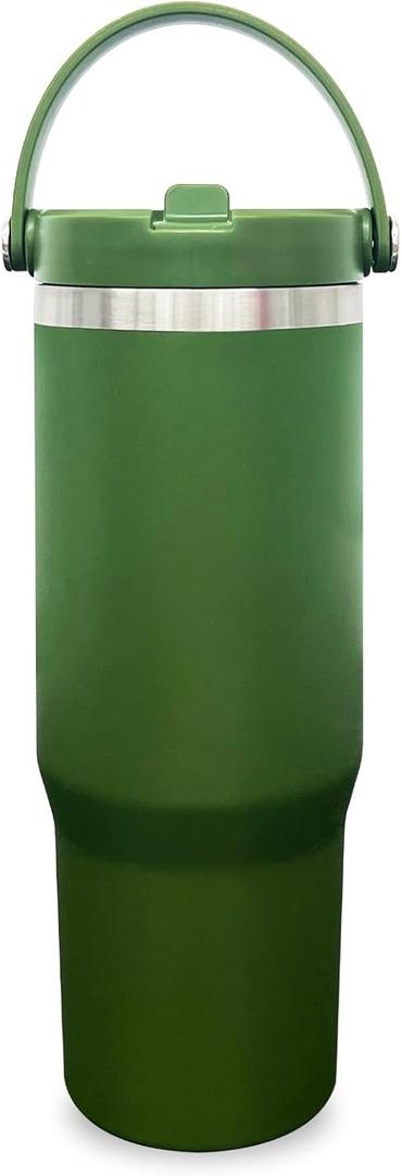 30 oz Tumbler with Handle, Double Wall Vacuum Insulated Tumblers with Flip Straw, Coffee Mug 30oz Powder Coated Cup for Hot and Cold Drinks(Army Green,1 pack)