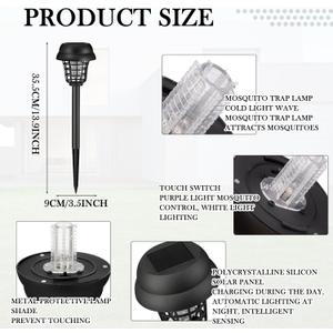 Qualirey 2 Pcs Solar Bug Zapper Waterproof Outdoor Mosquito Zapper Killer and Lighting Repellent Lamp for Indoor Outdoor Use Garden Patio, Purple and White Light(Plastic,Retro Black)