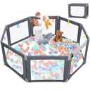 Kidirect Foldable Baby Playpen, Extra Large Playpen for Babies and Toddlers, Play Pen with Safety Gate, Corrales para Bebes, Adjustable Portable Play Yard for Babies Indoor Outdoor (Deep Grey,71"69")