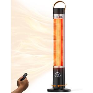 Patio Heater for Outdoor Use, Infrared Electric Outdoor Heater, 1500W Instant Heating, 60-Degree Oscillation, 9 Heat Levels, 9H Timer, Remote, Backyard, Large Room, Indoor, 32.2", Black