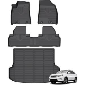 Floor Mats & Cargo Liner for Lexus RX 2010-2015 All Weather Automotive TPE Liners Set Anti-Slip Waterproof Floor Liners Accessories (Car Mats+Trunk Mat) Black