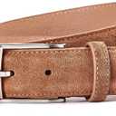 Genuine Suede Leather Belt for Men, 1 3/8" Wide Dress Casual & Golf Belt (Brown)